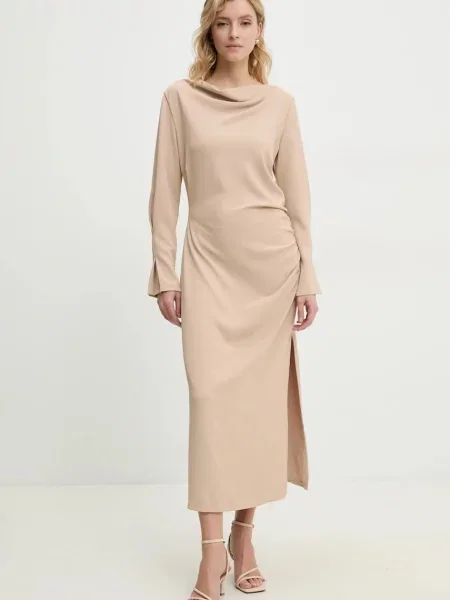 Сукня Answear Lab midi облягаюча бежевий