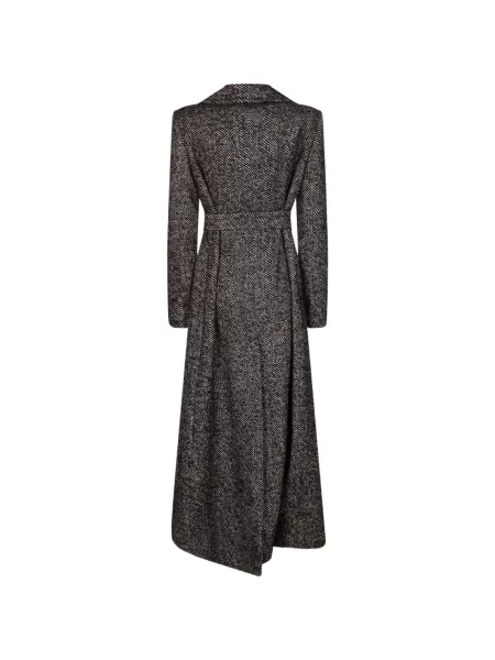 Cu centură palton Tagliatore cu model herringbone negru