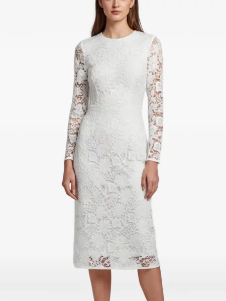 Lung rochie midi Sandro din dantelă alb