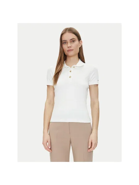 Tommy Hilfiger Pólóing Slim Gold Button Polo Ss Regular Fit fehér
