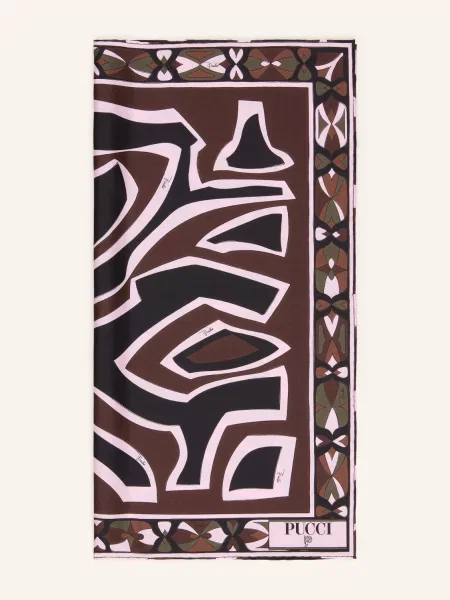 Pucci Hedvábný Šátek khaki / světle růžová černá