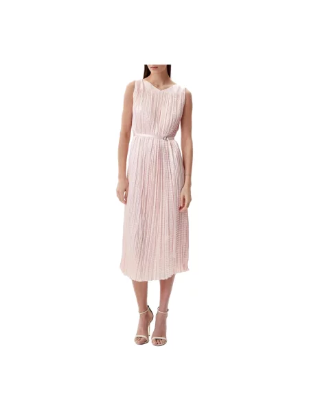 Sukienka midi Hugo Boss plisowana do kolan różowa