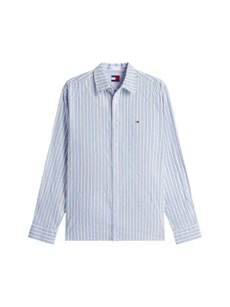 Koszula dżinsowa Tommy Jeans w paski z paskiem niebieska