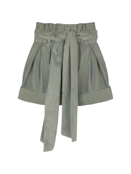 Pantaloni scurți din piele Balmain din piele cu legături verde