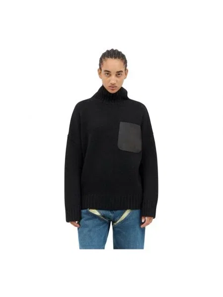 Golf Jw Anderson z wysokim kołnierzem wełniany z naszywanymi kieszeniami czarny