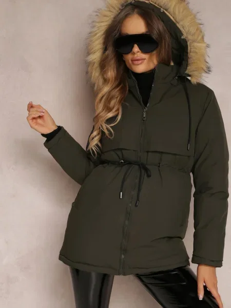 Jachetă închis Parka cu glugă cu blană Bimi verde