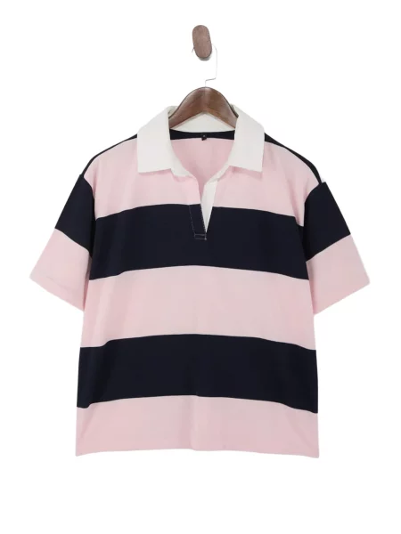 Trendyol Tricou bleumarin / roz alb