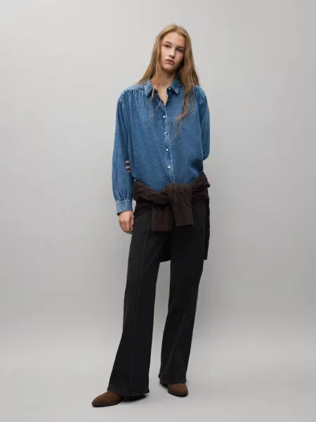 Jeansy typu wide leg z zapięciem na zakładkę black denim Teen 34 MANGO TEEN czarne