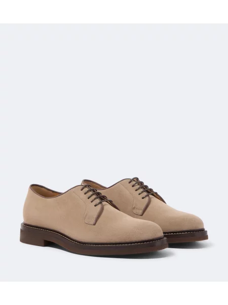 Pantofi derby Brunello Cucinelli din piele de căprioară bej