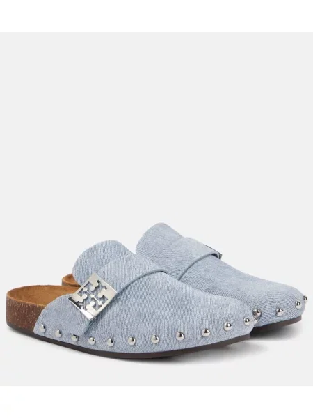 Saboți Tory Burch din piele de căprioară cu tepi albastru