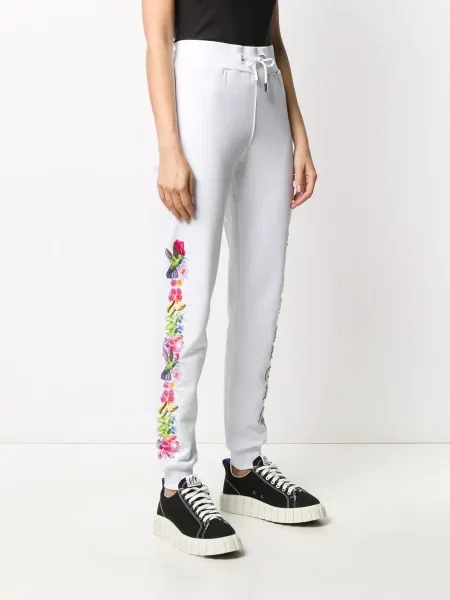 Spodnie Philipp Plein w kwiatki do biegania białe