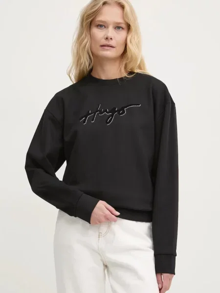 Bombažen pulover HUGO črna