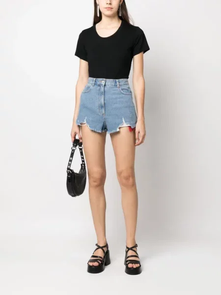 Džinsiniai šortai Moschino Jeans aukštu liemeniu mėlyna