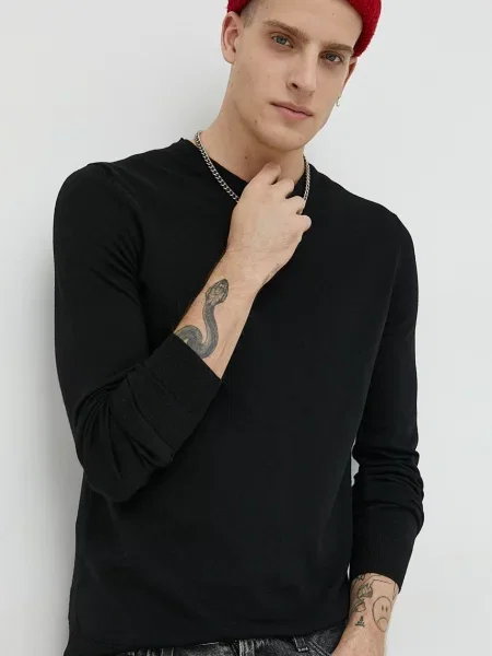 Volnen pulover HUGO črna