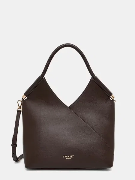 Twinset geantă shopper pentru femei cu imitație de piele maro