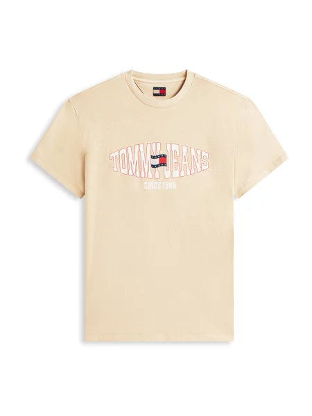 Tommy Jeans Tricou bej / bleumarin / roșu intens alb