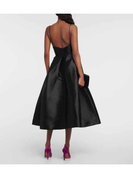 Rochie midi Alex Perry de mătase plisată până la genunchi negru