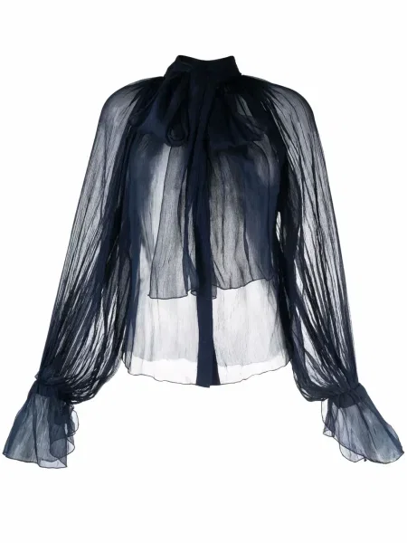 Bluză Atu Body Couture cu funde de mătase transparente albastru