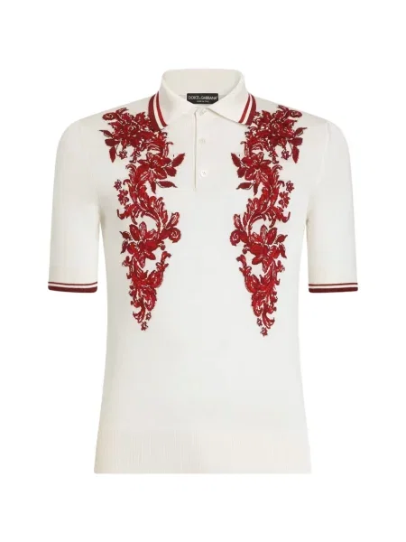 Tricou polo Dolce & Gabbana de mătase alb