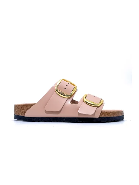 Klapki Birkenstock skórzane na sprzączkę różowe