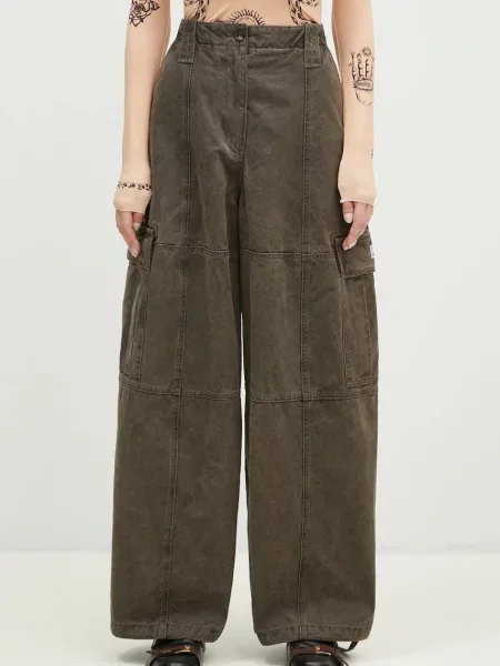 Kenzo pantaloni de Dyed Canvas Cargo Pants lat high waist maro