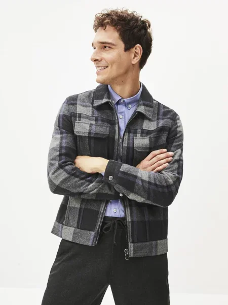 Volnena jakna Celio s karirastim vzorcem siva