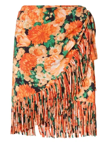 Fustă florală Pinko cu franjuri cu model floral portocaliu