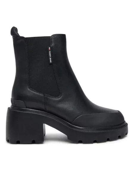 Tommy Jeans Polokozačky Tjw Mid Heel Chelsea Boot černá