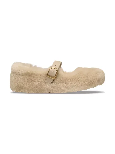 Birkenstock baleríny kožené Santa Clarita Shearling béžové