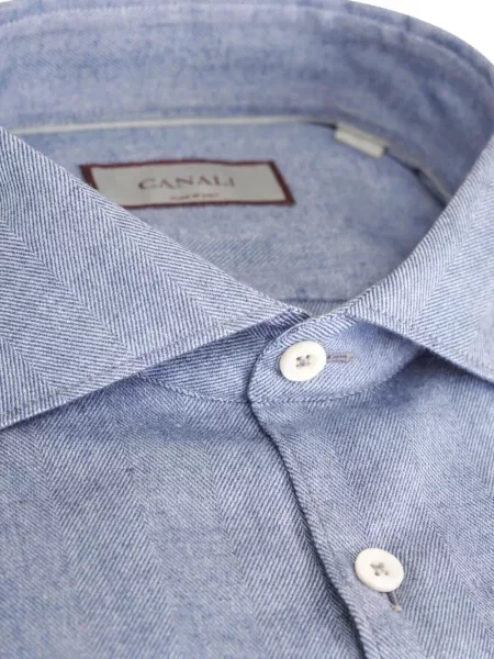Cămașă Canali cu model herringbone albastru