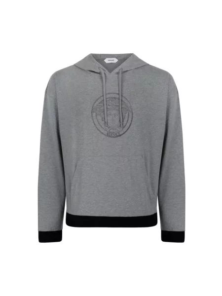 Bluza z kapturem Versace z kapturem z logo szara