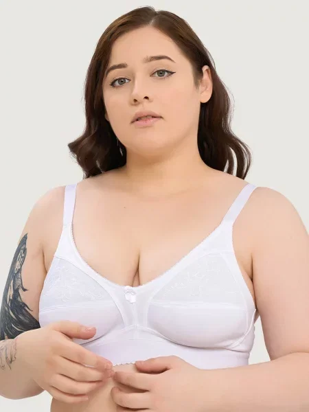 Однотонный бюстгальтер с вышивкой білий