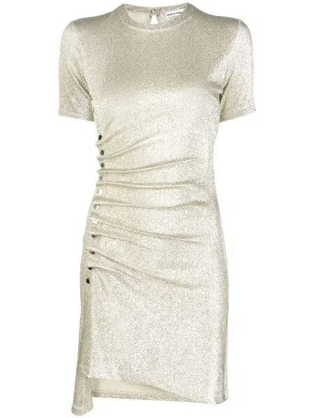 Mała sukienka koszulowa Paco Rabanne asymetryczna garniturowa złota