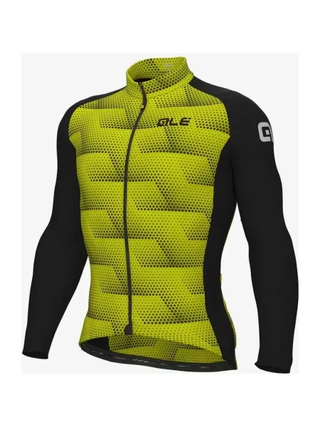 Koszulka rowerowa Alé Solid Sharp długi rękaw żółty fluo XS czarny