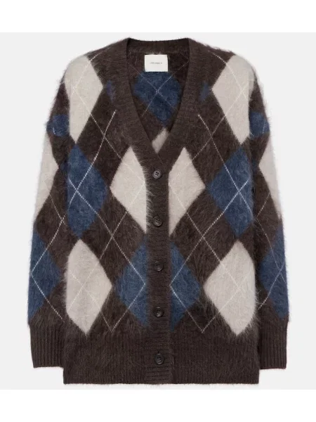 Cardigan Lisa Yang din cașmir cu model argyle maro