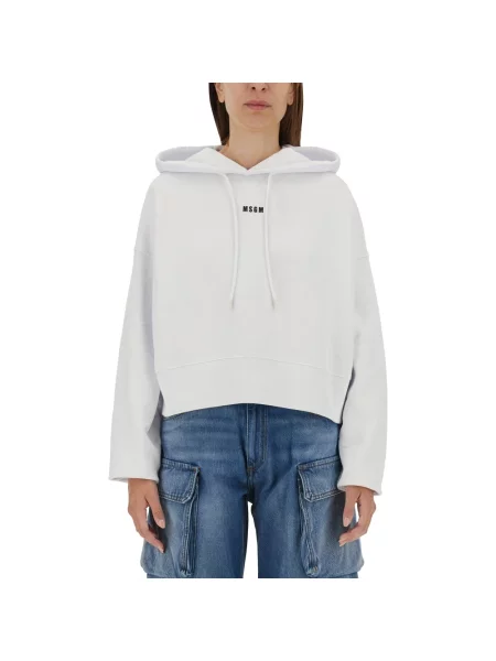 Bluza z kapturem Msgm z kapturem z logo biała