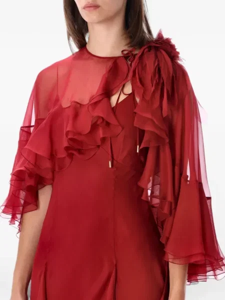Rochie maxi Alberta Ferretti cu volane roșu