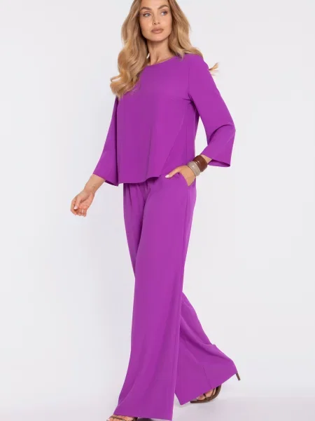 Pantaloni palazzo Made Of Emotion cu talie înaltă violet