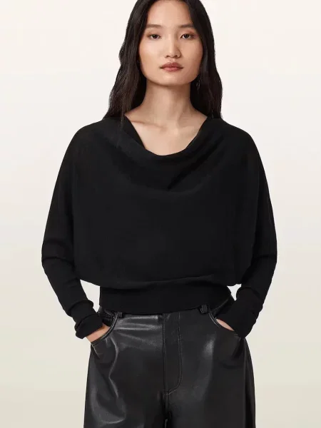 AllSaints pulover pentru femei din lână RIDLEY negru