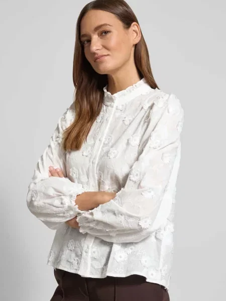 Bluzka o kroju regular fit z haftami i stójką model Oda Deco' Neo Noir biała