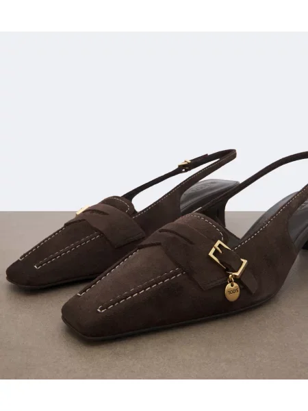Pantofi cu toc Tod's din piele de căprioară slingback maro