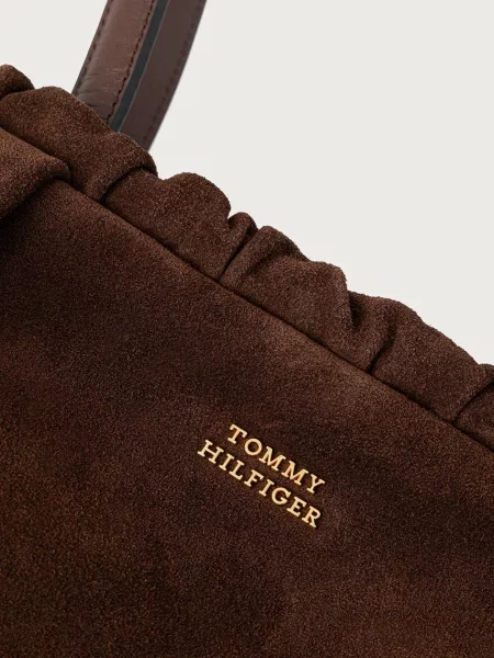 Tommy Hilfiger чанта тип хобо дамска от велур кафяво