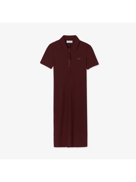 Lacoste Sukienka Z Kołnierzykiem Polo Z Krótkim Rękawem Slim Fit Bordowa Bordowy