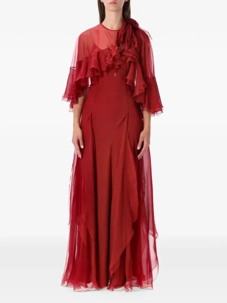 Rochie maxi Alberta Ferretti cu volane roșu