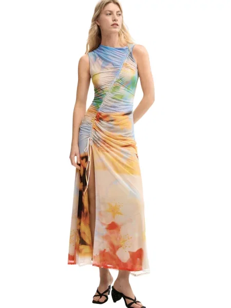 Rochie fără mâneci Desigual fără mâneci din tul portocaliu