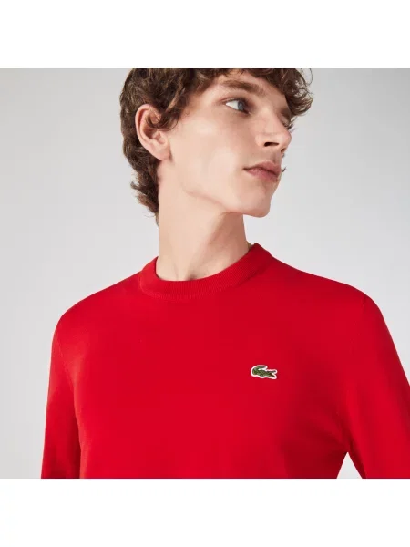 Lacoste Sweter Z Okrągłym Dekoltem Z Organicznej Bawełny czerwony