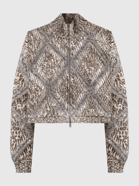 Ажурний кардиган з вовною альпаки з паєтками Brunello Cucinelli бежевий