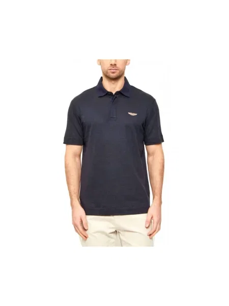 BOSS polo z lnem BOSS X ASTON MARTIN niebieska