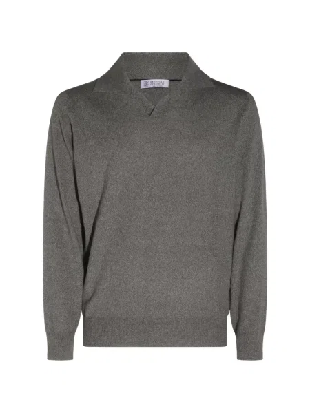 Gulerat tricou polo Brunello Cucinelli din cașmir gri