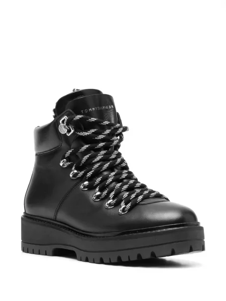 Cizme scurte Tommy Hilfiger cu șireturi din dantelă negru